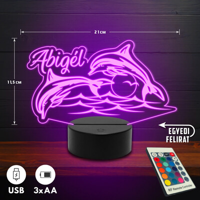 Delfines 3D Led lámpa - Egyedi felirattal