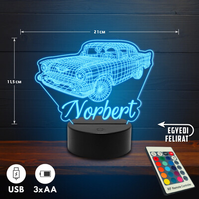 Chevrolet 1957 3D Led lámpa - Egyedi felirattal