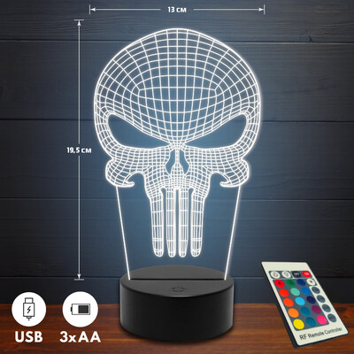 Koponya 3D Led lámpa - Akár egyedi felirattal
