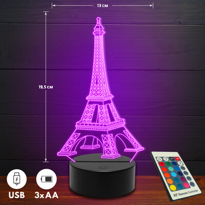 Eiffel-torony 3D Led lámpa - Akár egyedi felirattal