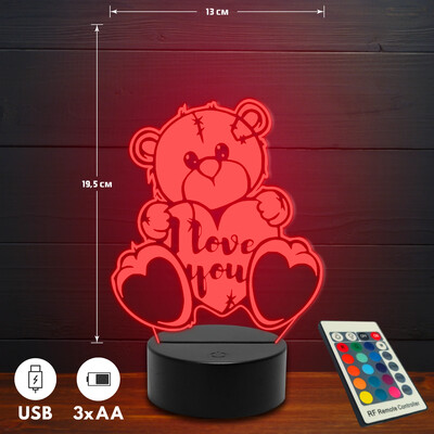 Plüss mackó 3D Led lámpa