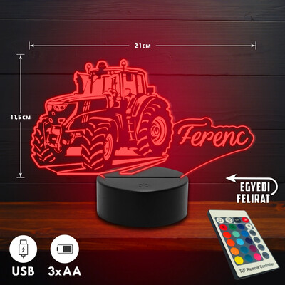 Traktor 3D Led lámpa - Egyedi felirattal
