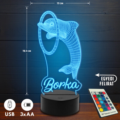 Delfin 3D Led lámpa - Egyedi felirattal