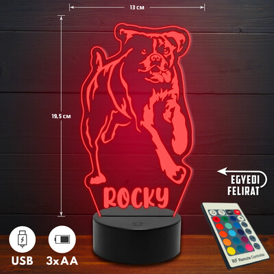 Rottweiler 3D Led lámpa - Egyedi felirattal