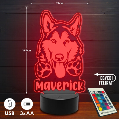 Husky 3D Led lámpa - Egyedi felirattal