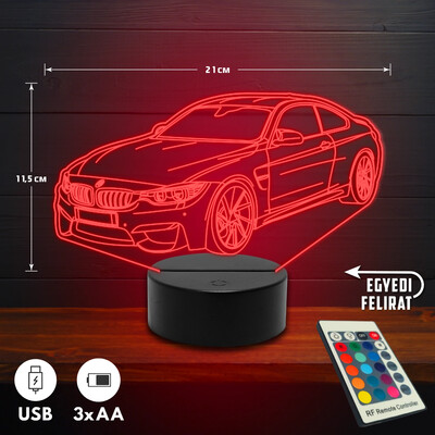 BMW M4 3D Led lámpa - Akár egyedi felirattal