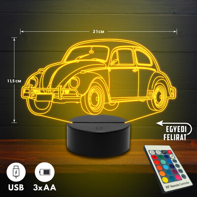 Volkswagen Beetle 3D Led lámpa - Akár egyedi felirattal