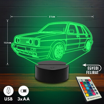 Volkswagen Golf MK2 3D Led lámpa - Akár egyedi felirattal