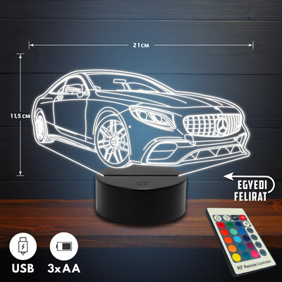 Mercedes S class coupe 3D Led lámpa - Akár egyedi felirattal