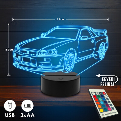 Nissan Skyline GT-R (R34) 3D Led lámpa - Akár egyedi felirattal