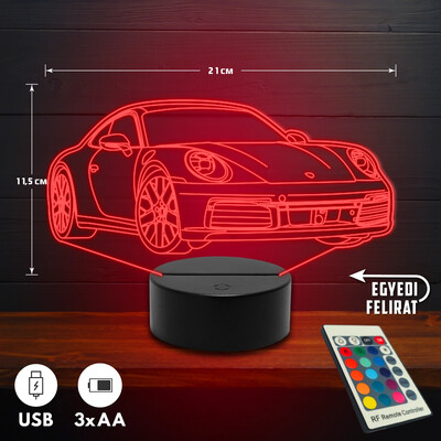 Porsche 911 Carrera 3D Led lámpa - Akár egyedi felirattal