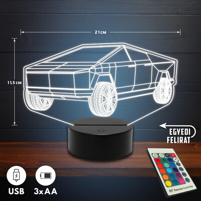 Tesla Cyber truck 3D Led lámpa - Akár egyedi felirattal
