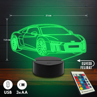 Audi R8 3D Led lámpa - Akár egyedi felirattal