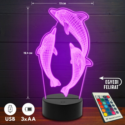 Delfines 3D Led lámpa - Akár egyedi felirattal