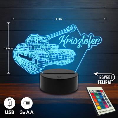 Tank 3D Led lámpa - Egyedi felirattal