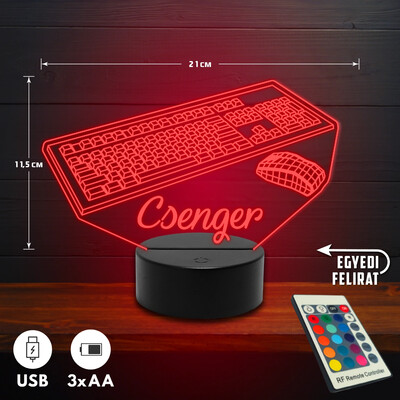 Gamer 3D Led lámpa - Egyedi felirattal