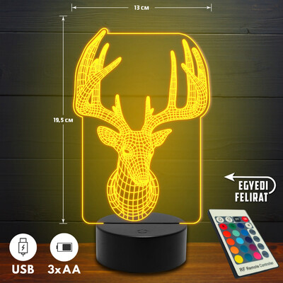 Szarvas 3D Led lámpa - Akár egyedi felirattal