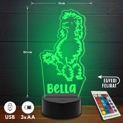 Uszkár 3D Led lámpa - Egyedi felirattal