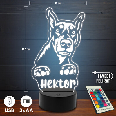 Dobermann 3D Led lámpa - Egyedi felirattal