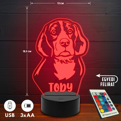 Beagle 3D Led lámpa - Egyedi felirattal