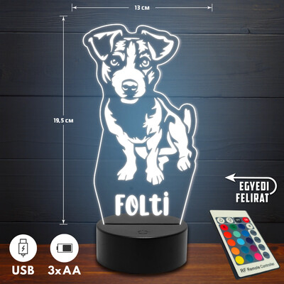 Jack Russell terrier 3D Led lámpa - Egyedi felirattal