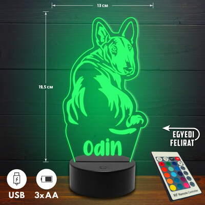 Bull terrier 3D Led lámpa - Egyedi felirattal