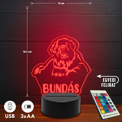 Újfundlandi 3D Led lámpa - Egyedi felirattal