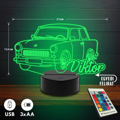 Trabant 3D Led lámpa - Egyedi felirattal