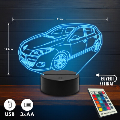 Renault Megane 3D Led lámpa - Akár egyedi felirattal