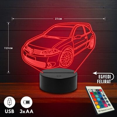 Renault Megane RS 3D Led lámpa - Akár egyedi felirattal