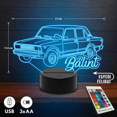 Lada 3D Led lámpa - Egyedi felirattal