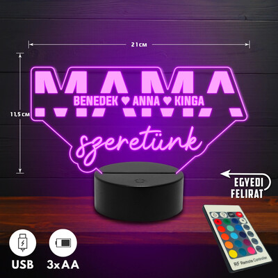 Mama szeretünk 3D Led lámpa - Egyedi felirattal
