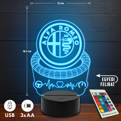 Alfa Romeo 3D Led lámpa - Akár egyedi felirattal
