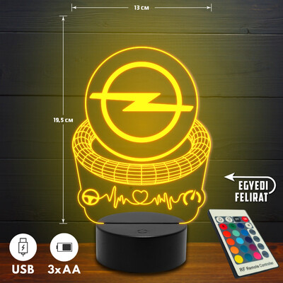 Opel 3D Led lámpa - Akár egyedi felirattal