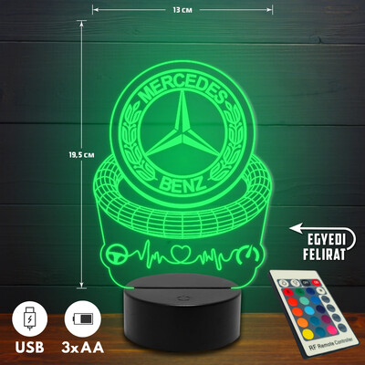Mercedes-Benz 3D Led lámpa - Akár egyedi felirattal