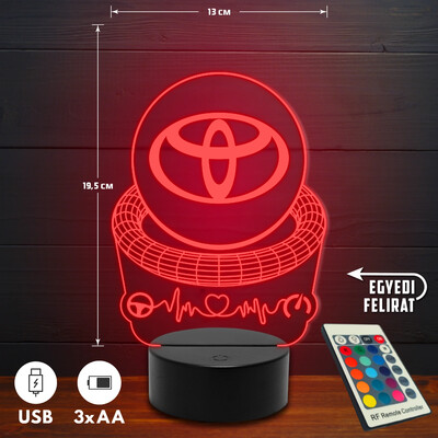 Toyota 3D Led lámpa - Akár egyedi felirattal