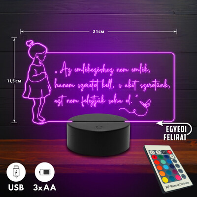 Kislány minimalista vonalrajz 3D Led lámpa - Egyedi felirattal