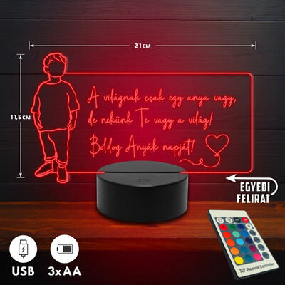 Kisfiú minimalista vonalrajz 3D Led lámpa - Egyedi felirattal