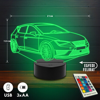 Seat Leon ST 3D Led lámpa - Akár egyedi felirattal