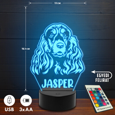 Angol Cocker Spániel 3D Led lámpa - Egyedi felirattal