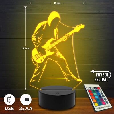 Basszusgitáros 3D Led lámpa - Akár egyedi felirattal