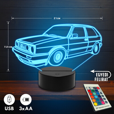 Volkswagen Golf MK2 3D Led lámpa - Akár egyedi felirattal