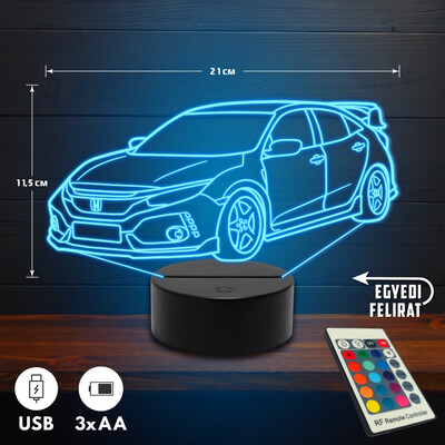 Honda Civic Type R 2020 3D Led lámpa - Akár egyedi felirattal
