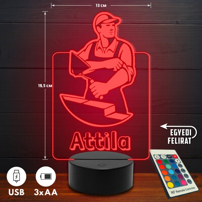 Kőműves 3D Led lámpa - Egyedi felirattal