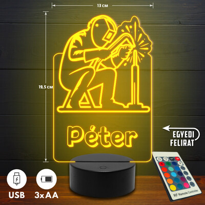 Hegesztő 3D Led lámpa - Egyedi felirattal