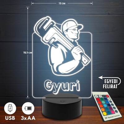 Vízvezeték szerelő 3D Led lámpa - Egyedi felirattal