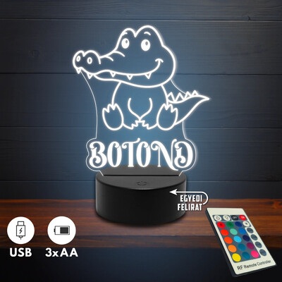 Krokodilos 3D Led lámpa - Egyedi felirattal