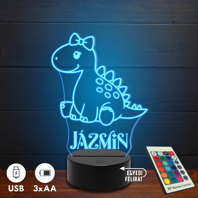 Dínós 3D Led lámpa - Egyedi felirattal