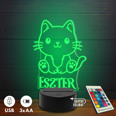 Cicás 3D Led lámpa - Egyedi felirattal