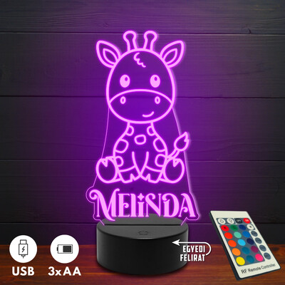 Zsiráfos 3D Led lámpa - Egyedi felirattal